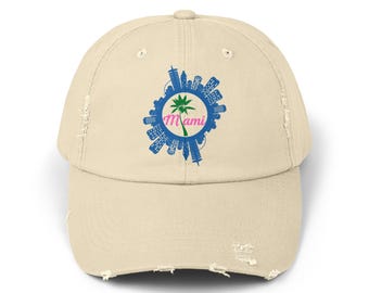 Gorra de playa desgastada, gorra de Miami Florida, gorra de papá para vacaciones, gorra de turista I Love Miami, gorra de béisbol unisex