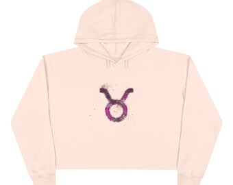 Taurus Zodiac Crop Hoodie: Fleece Astrology Pullover