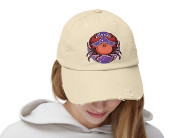 Cancer Zodiac Distressed Dad Hat - Astrology Gift