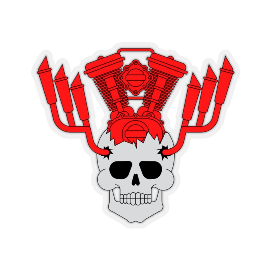 Skull Racing Sticker Motorcycle Engine Skull Sticker - Racing Car Decal - Etsy