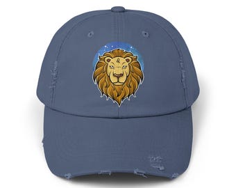 Leo Zodiac Distressed Cap: Vintage Cotton Twill Trucker Hat