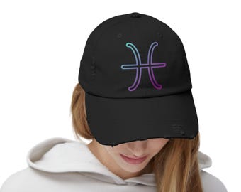 Pisces Zodiac Distressed Cap: Vintage Horoscope Hat