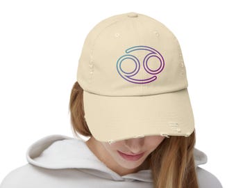 Cancer Zodiac Distressed Dad Hat - Astrology Sign Cap