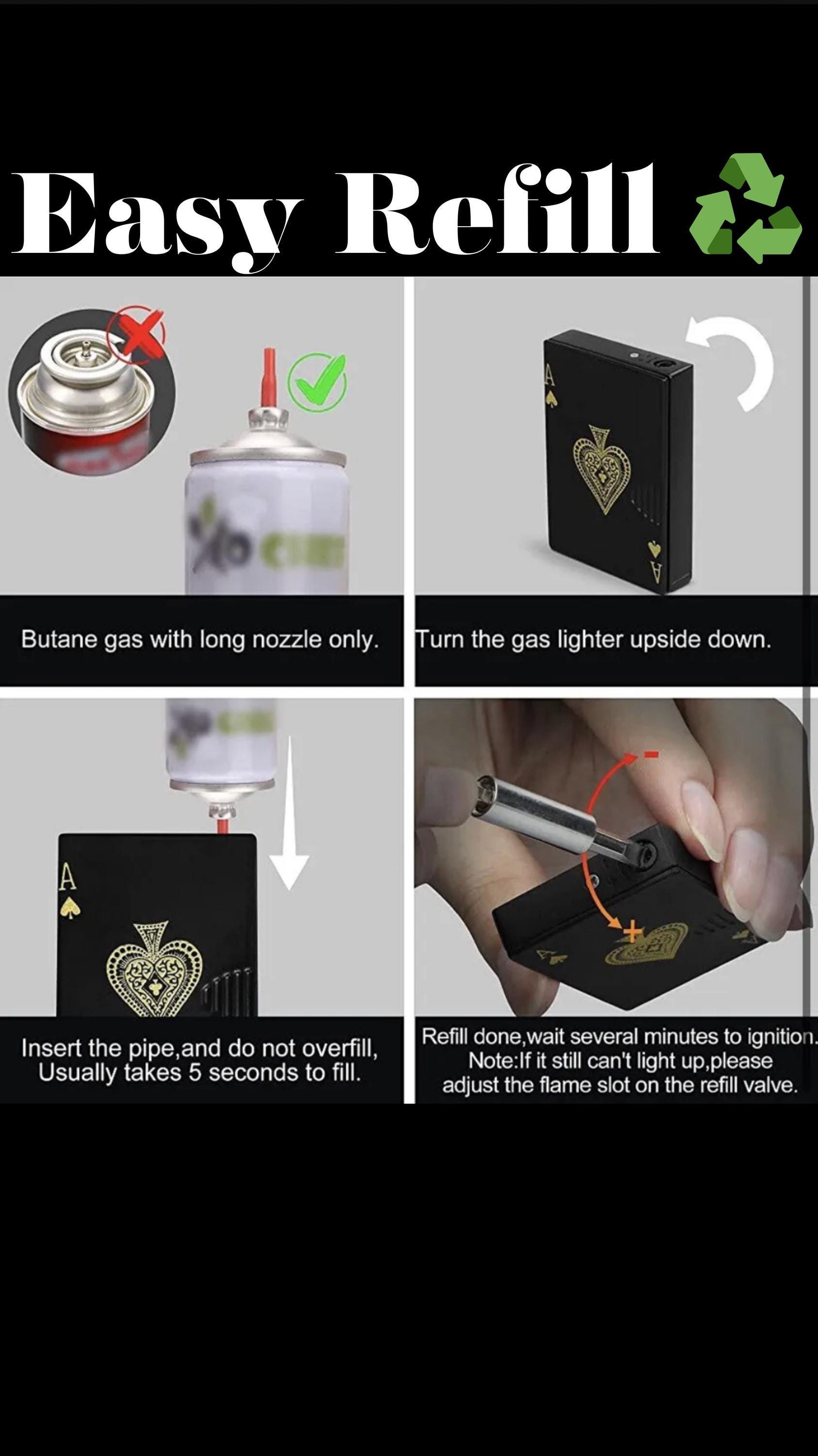 Poker Card Metal Lighter, Green Flame Torch Ligher - Windproof Refillable Lighter, Cool adult gadget pocket Lighter, Custom gift for men