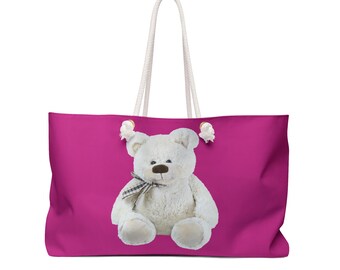 Pink Bear Tote Bag: Polyester Travel Beach Bag (24" x13")