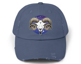 Aries Zodiac Distressed Cap: Vintage Horoscope Gift
