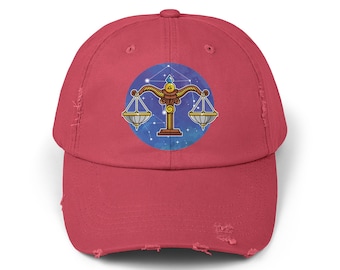 Libra Dad Hat: Distressed Cotton Twill, Zodiac Astrology Cap