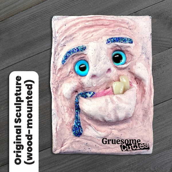 Original Face Sculpture: Gruesome Cutie - "You Look Tasty" - Weird Creepy Odd Disturbing and Unsettling One-Of-A-Kind (OOAK) Art