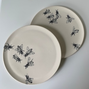 Large Handmade Ceramic Plate with Bees