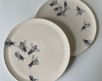 Large Handmade Ceramic Plate with Bees