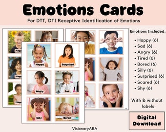 Cartes d'émotions pour la TNT, la formation d'essai discret, pour la thérapie ABA, l'autisme, l'identification réceptive des émotions