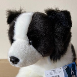 Hand Made Black and White Border Collie Realistic Plush Toy Dog Can Be Gift  Wrapped and Personalized With Engraved Tag Collie Dog Plushie 