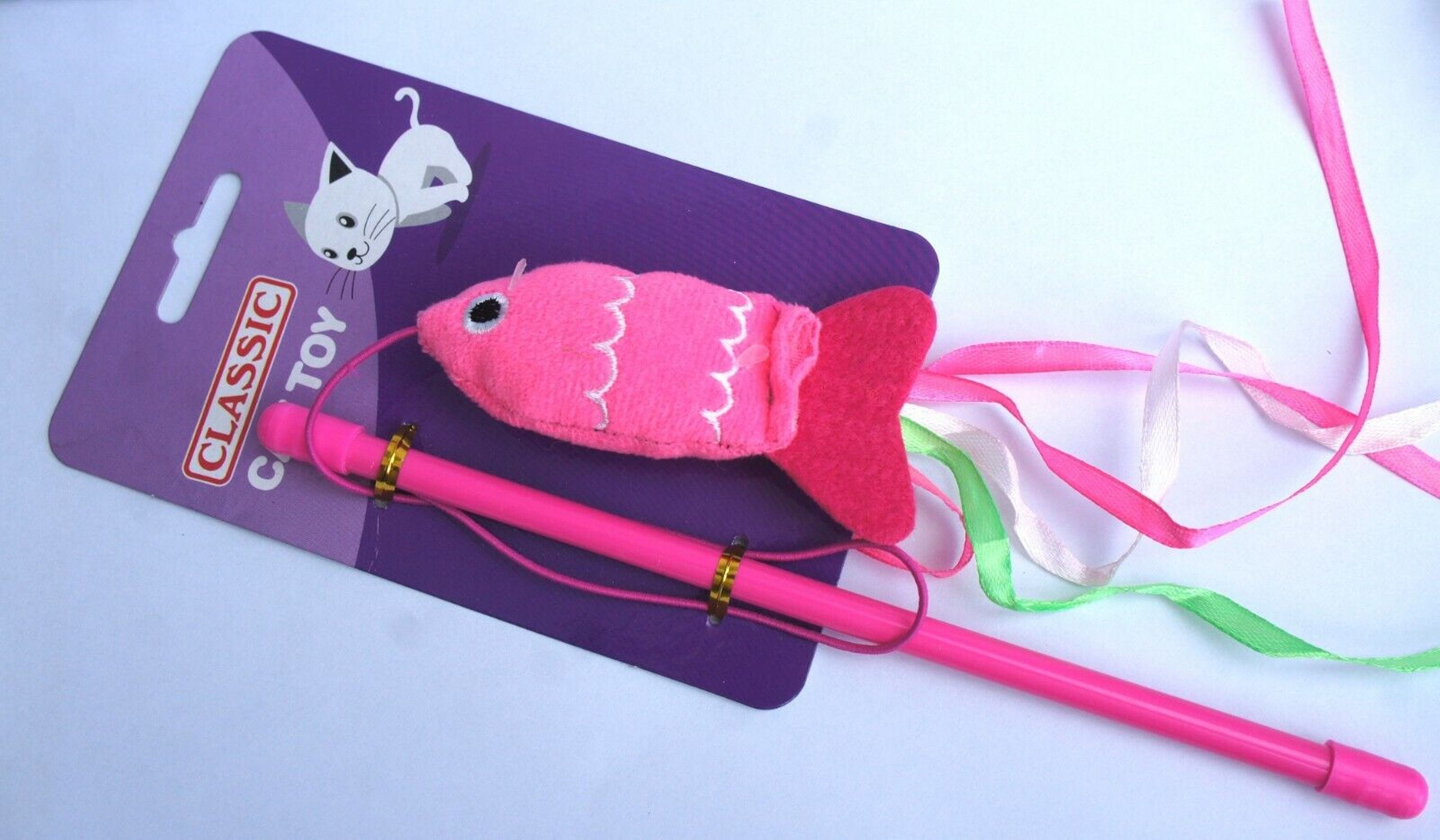 SSBSM Colorful Ribbon Cat Toy - Fish Shape Teaser Plush Toy for