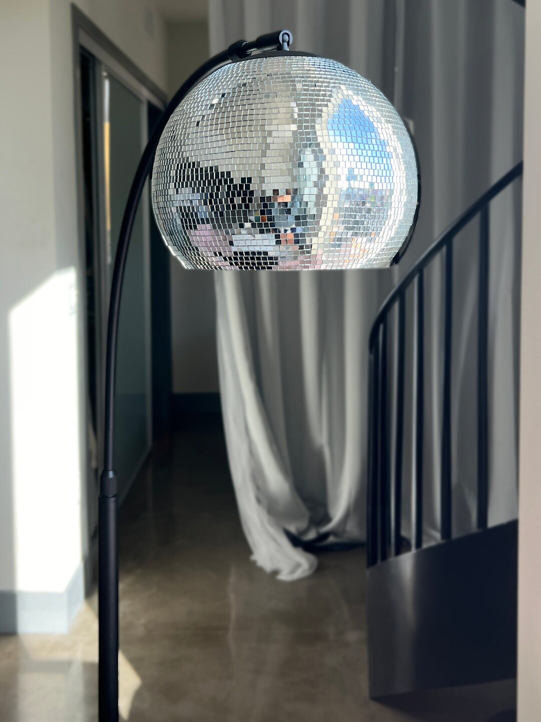 Contemporary Black Arched Floor Lamp With Disco Ballinspired Etsy