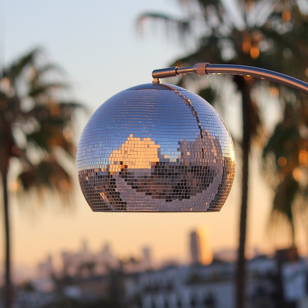 Disco Ball Arched Floor Lamp: Hand-Placed Mirrors for Sparkling Shine & Retro Vibes