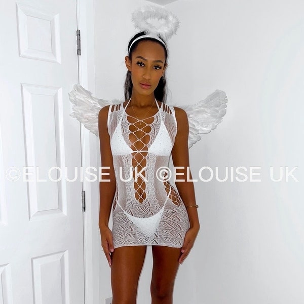 White Angel Dress Halloween Dress Angel Wings Costume Halloween Accessories Fancy Dress Halloween Outfit Halloween Costume