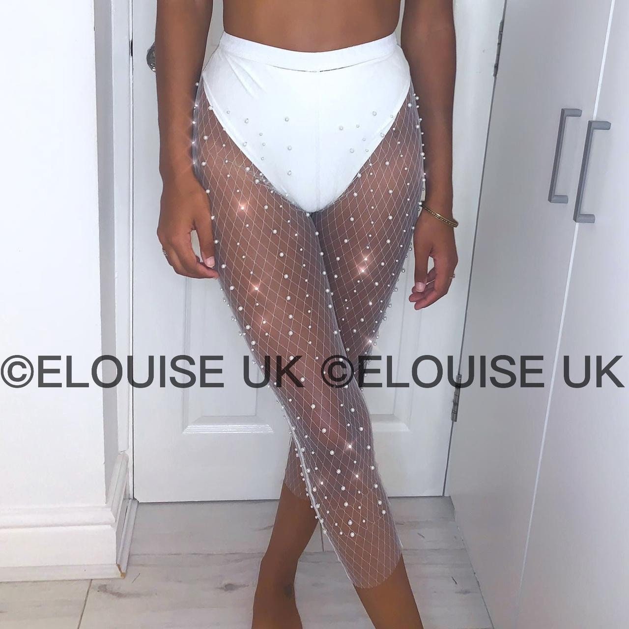 White Pearl Trousers Mesh Trousers Sheer Beaded Leggings Festival
