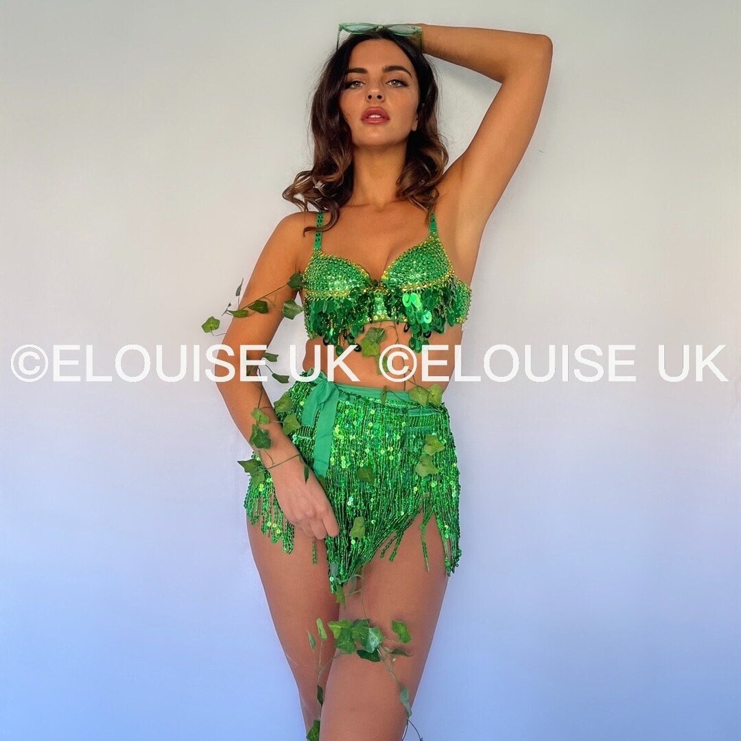 Green Luxury Poison Ivy Inspired Glitter Short Dress – Halloween Party Costume