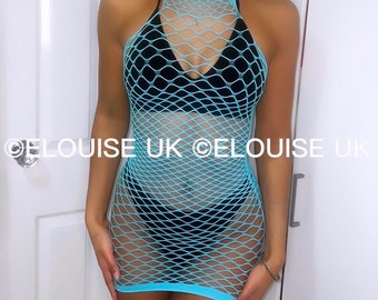 Blue Fishnet Dress Sheer Dress Festival Dress Blue Dress Festival Outfit Fishnet Rave Outfit