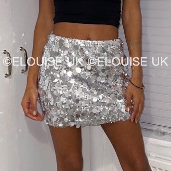 Silver Festival Disco Skirt Sequin Disc Sparkly Party Skirt Festival Outfit Rave Outfit