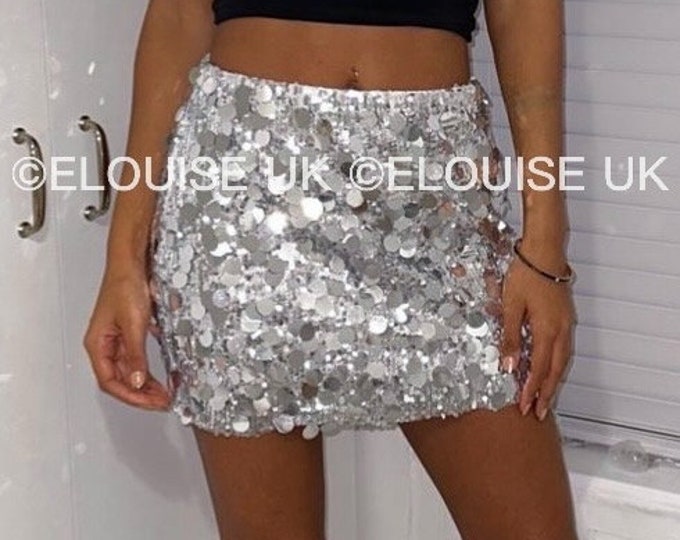 Damen Pailletten Spiegel Rock Set – Glänzendes Party Zweiteiler Outfit
