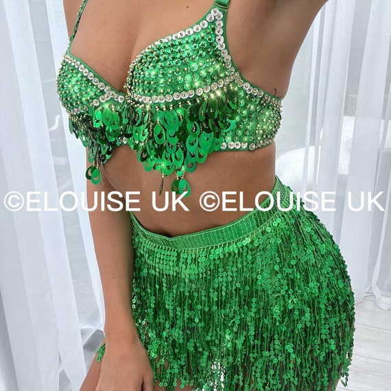 Green Sequin Co Ord Sequin Two Piece Bra & Skirt Sequin Sarong