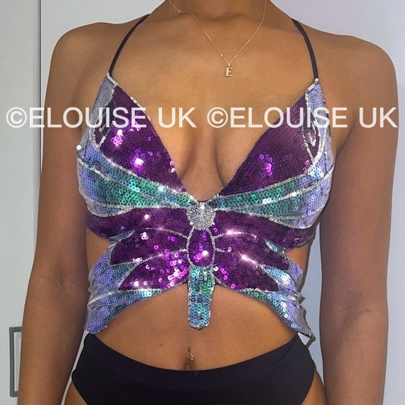 Multicoloured Sequin Butterfly Crop Top Festival Bra Festival Outfit Rave  Outfit -  Canada