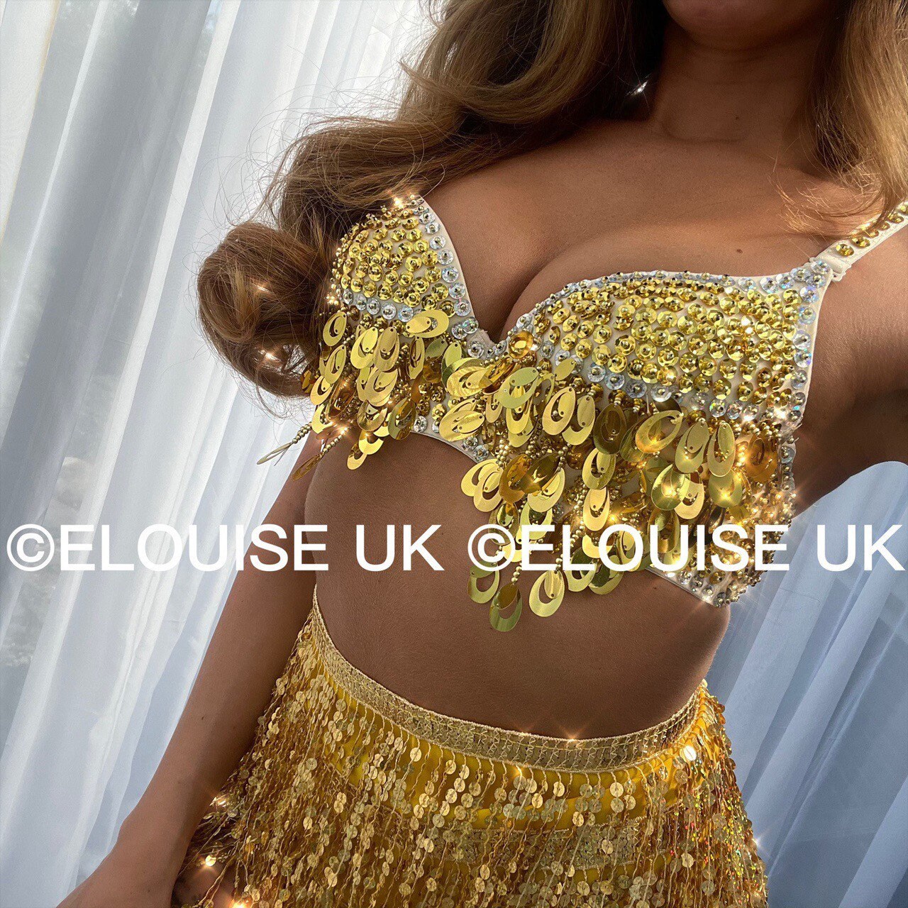 34/A/B cup sequin bra , blue and gold - dance/party/bustier