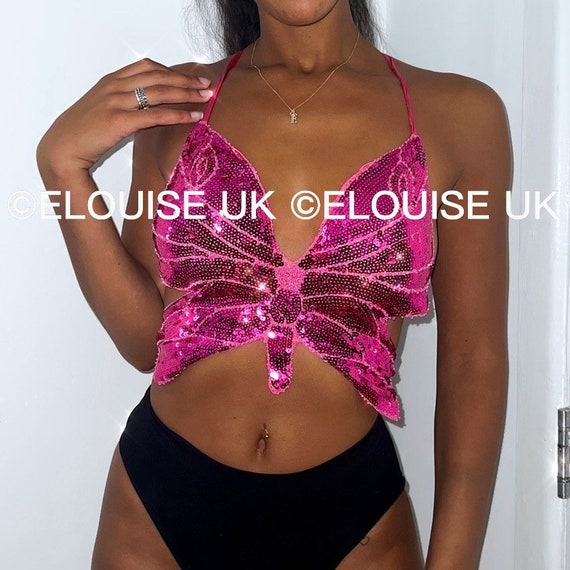 Pink Sequin Crop Top Butterfly Crop Top Festival Bra Festival Clothing Women  Festival Outfit Rave Outfit -  Canada