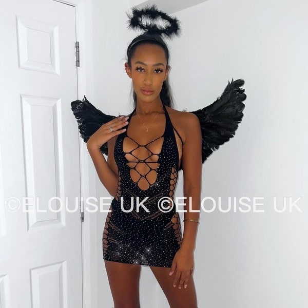 Black Dark Angel Costume Fallen Angel Costume Angel Wings Angel Outfit Women’s Halloween Outfit Halloween Angel Costume Angel Outfit