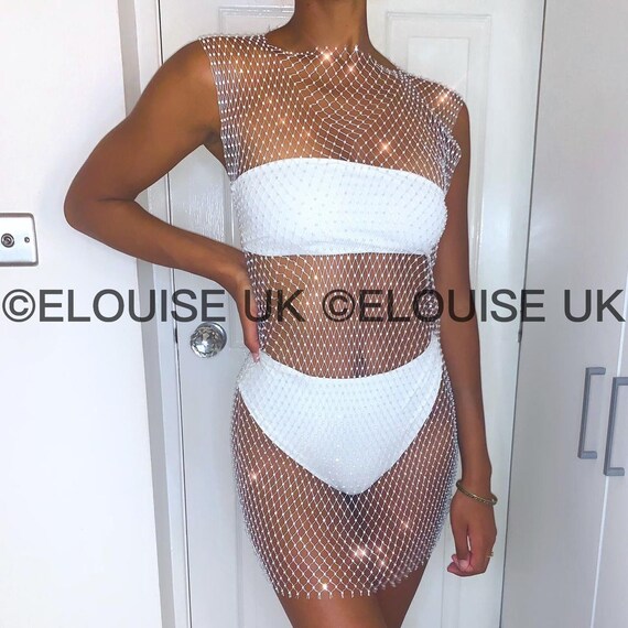 Fishnet rhinestone cover up dress cheap