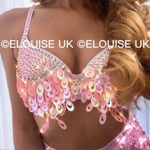 Baby Pink Sequin Bra Carnival Bra Belly Dancer Bra Festival Bra Festival Outfit Rave Outfit