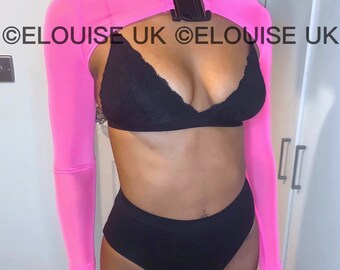 Neon Pink Mesh Long Sleeve Buckle Crop Top Mesh Crop Top Festival Top Festival Outfit Rave Outfit