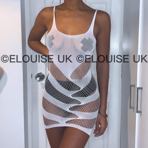 White Fishnet Dress Cut Out Dress Mesh Dress Sheer Festival Dress