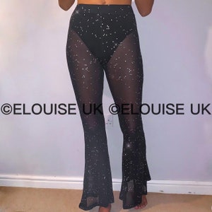 Black Rhinestone Mesh Flares Black Diamanté Trousers Festival Trousers Festival Outfit Rave Outfit