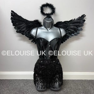 Black Angel Outfit Halloween Costume Dark Angel Costume Halloween Accessories Fancy Dress Halloween Outfit Halloween Costume Sequin Set