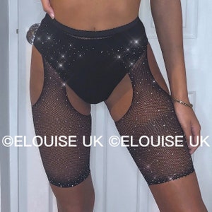 Black Rhinestone Fishnet Chaps Festival Chaps Black Fishnet Diamanté Shorts Festival Shorts Festival Outfit Rave Outfit