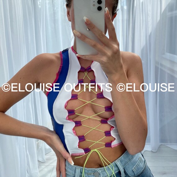 lace up reverse crop top