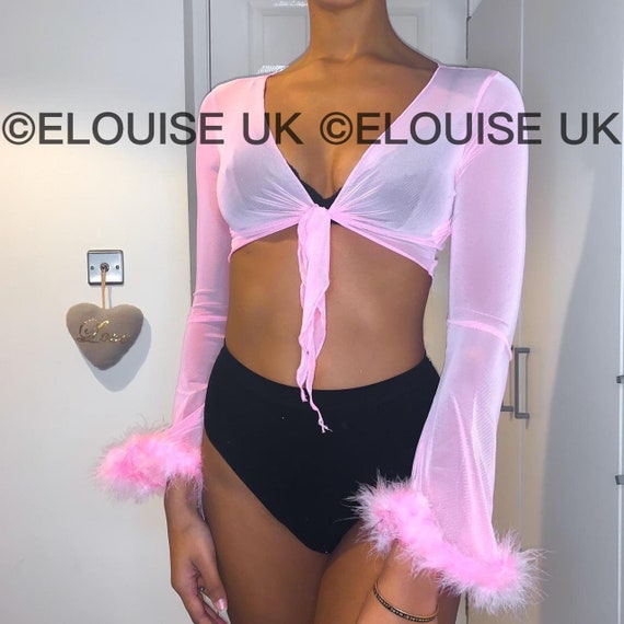 Mesh top best sale with fluffy sleeves