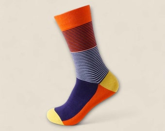 Chaussettes à rayures dynamiques orange et bleu marine