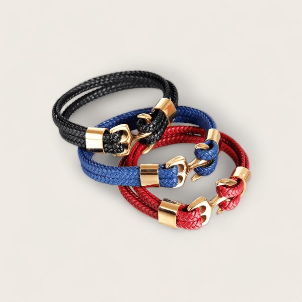 Nautical anchor bracelet - multicolored leather - gift idea