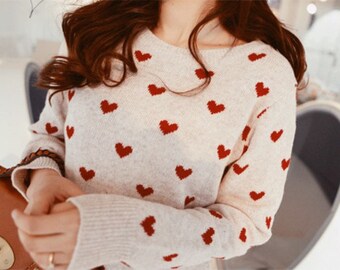 White sweatshirt with red hearts Clearance