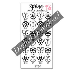 Spring Savings Challenge, 250 savings challenge, Printable savings Challenge,