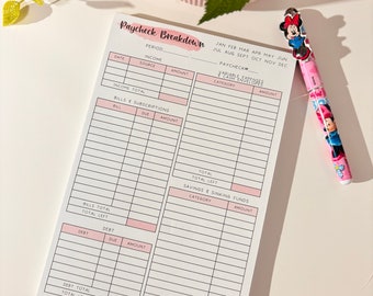 Paycheck Breakdown Notepad, Budgeting Notepad