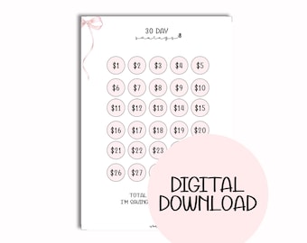 A5 Planner Inserts, A5 Printable 30 Day Savings Tracker, Digital Download