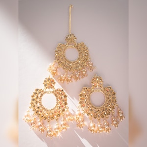 Ethnic handmade Pakistani/Indian/Punjabi rose gold jhumkay and matching tikka