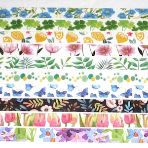 Botanical, Floral 24 Inch Washi Tape Samples, Embellishment Scrapbooking Planner Tape Junk Journal Card Making, Flowers, Leaves, Lemon C38