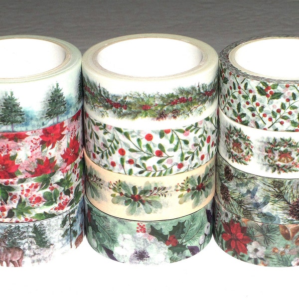 Christmas, 24 Inch Washi Tape Samples, Embellishment, Scrapbooking, Planner Tape, Junk Journal, Card Tag Making, Poinsettia Pine Cone T04