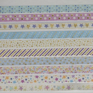 3/8 Inch, 24 Inch Washi Tape Samples, Embellishment, Scrapbooking, Planner Tape, Junk Journal, Card Tag Making, Paper Crafts, Stars, T54