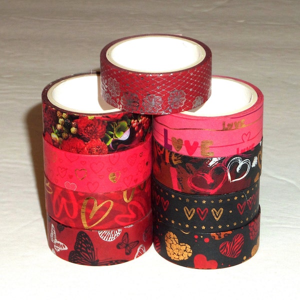 24 Inch Washi Tape Samples, Embellishment, Scrapbooking, Planner Tape, Junk Journal, Card Tag Making, Valentine, Love, Hearts, Red Roses